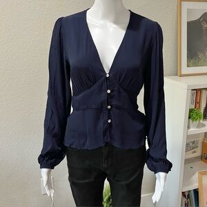 Aritzia Wilfred Navy Long Sleeve Priarie Blouse